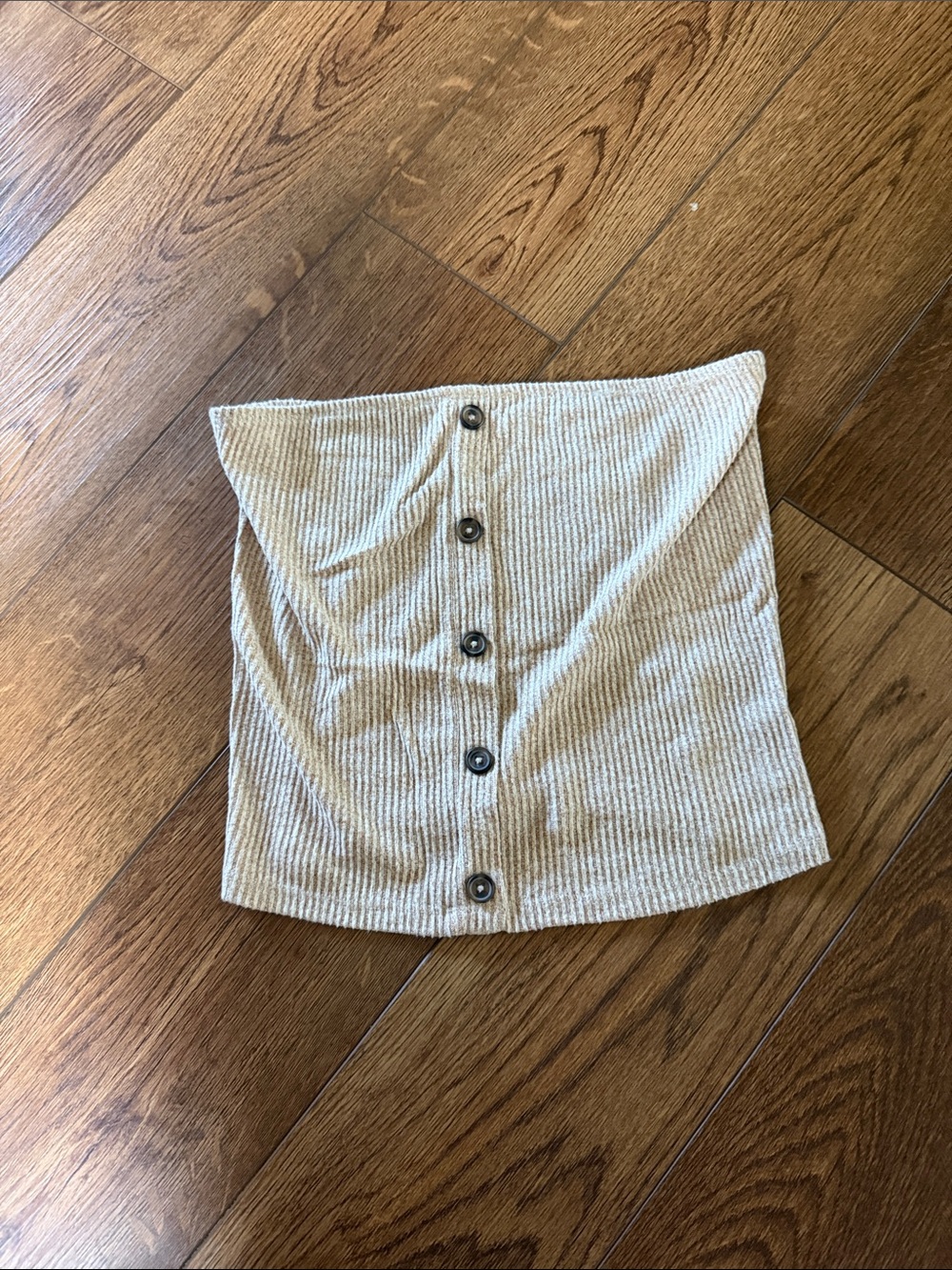 American Eagle Outfitters Beige Ribbed Button-Front Tube Top